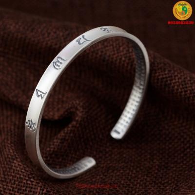Vòng tay bạc khắc Om Mani Padme Hum